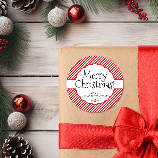 Kerst Red Candy Cane Stripe Holiday Scalloped Ronde Sticker