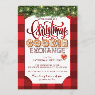 Kerst Red Plaid Cookie Exchange Party Kaart