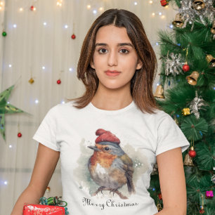 Kerst Red Robin, aanpasbaar T-shirt