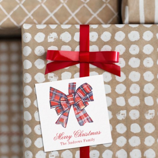 Kerst Red Tartan Plaid Bow Enclosure Notitiekaartje