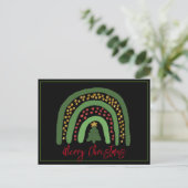 Kerst regenboog glitter rood goud groen briefkaart (Staand voorkant)