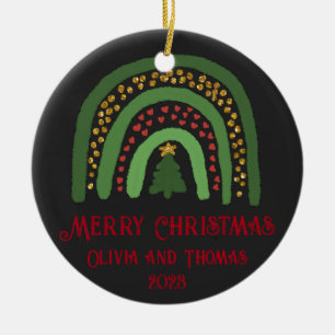 Kerst regenboog glitter rood goud groen keramisch ornament