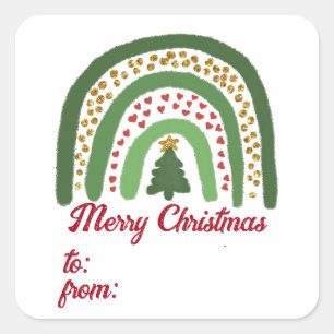 Kerst regenboog glitter rood goud groen vierkante sticker