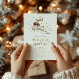 Kerst Reindeer Goud Typografie Feest Uitnodiging