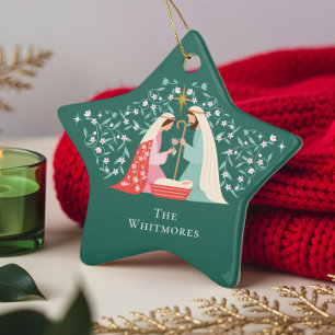 Kerst Religieuze Kerstmisscène Foto Keepsake Keramisch Ornament