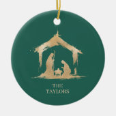 Kerst Religieuze Kerststal Familiefoto Keramisch Ornament (Voorkant)
