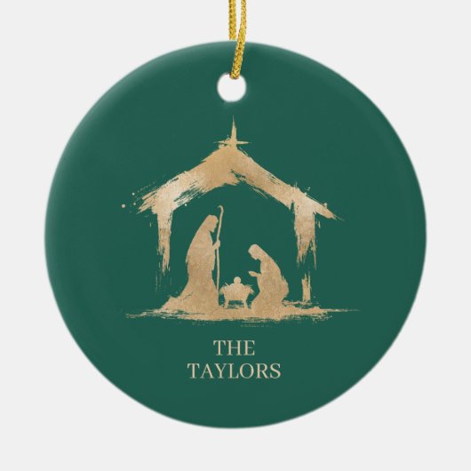 Kerst Religieuze Kerststal Familiefoto Keramisch Ornament (Voorkant)
