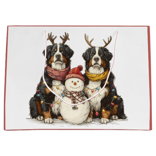 Kerst Rendier Berner Mountain Dogs Groot Cadeauzakje (Voorkant)