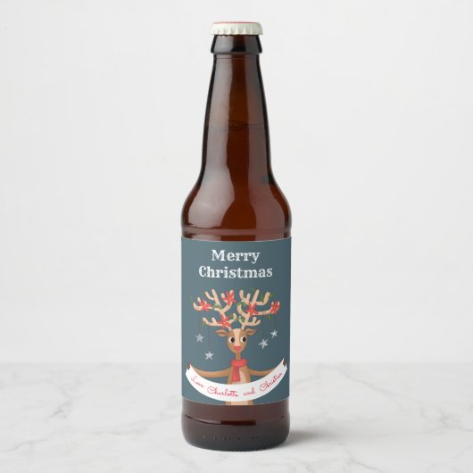 Kerst rendier bier label bier etiket (Voorkant)