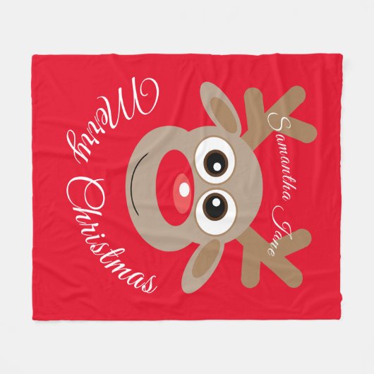 Kerst rendier Cartoon genaamd rood script Fleece Deken (Voorkant (Horizontaal))