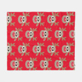 Kerst rendier Cartoon Pattern Fun Red Fleece Deken (Voorkant (Horizontaal))