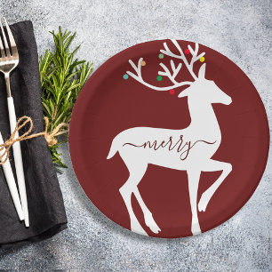 Kerst Rendier Merry Burgundy Papieren Bordje
