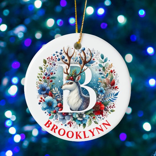 Kerst Rendier Monogram Letter B Aangepaste naam Keramisch Ornament