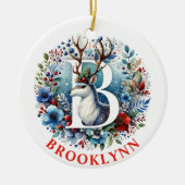 Kerst Rendier Monogram Letter B Aangepaste naam Keramisch Ornament (Voorkant)