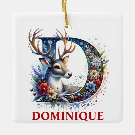 Kerst Rendier Monogram Letter D Aangepaste naam Keramisch Ornament (Voorkant)