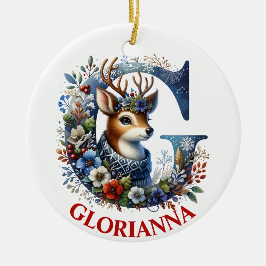Kerst Rendier Monogram Letter G Aangepaste naam Keramisch Ornament (Voorkant)