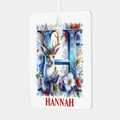 Kerst Rendier Monogram Letter H Aangepaste naam Metalen Ornament (Voorkant links)