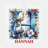 Kerst Rendier Monogram Letter H Aangepaste naam Metalen Ornament (Voorkant)