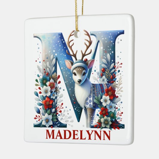 Kerst Rendier Monogram Letter M Aangepaste naam Keramisch Ornament (Links)