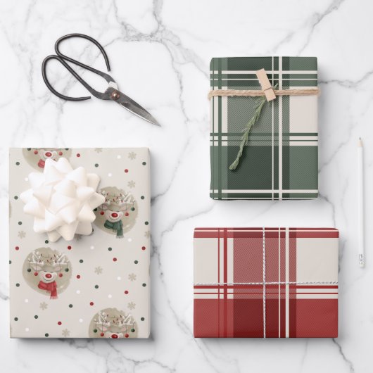 Kerst rendier & plaid inpakpapier vel (Voorkant)