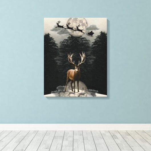 Kerst Rendier & Sleigh Canvas Muurkunst (Insitu (Houten vloer))