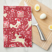 Kerst rendier vogel patroon rode keuken handdoek (Quarter Fold)
