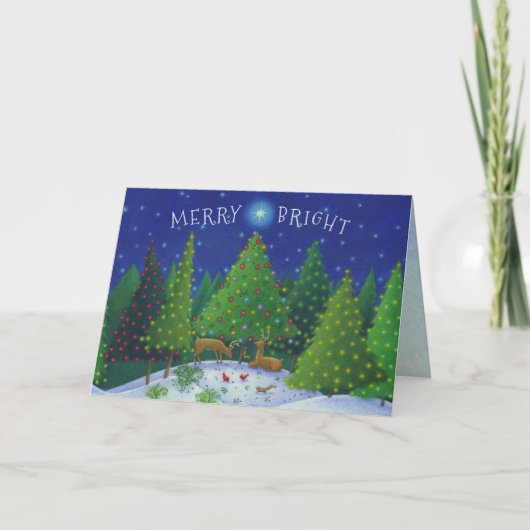 Kerst Rendier Woodland Dieren Merry Bright Feestdagen Kaart (Voorkant)