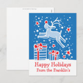 Kerst rendieren blauw rood wit briefkaart (Voorkant / Achterkant)