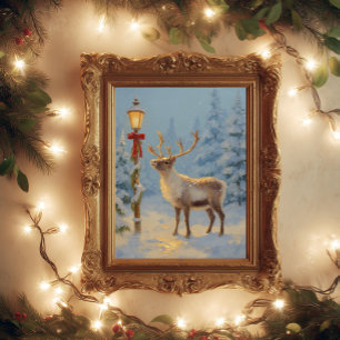 Kerst Rendieren Onder het Lamp Licht Poster
