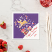 Kerst rendieren paarse rood geel papier servetten (Insitu)