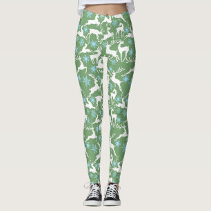 Kerst Rendieren Patroon, wit 02 L Groen BG Leggings