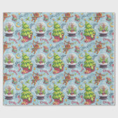 Kerst rendieren & sneeuw Wereldbollen Cadeaupapier (Vlak)