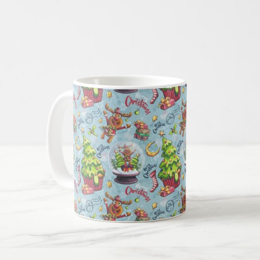 Kerst Rendieren & Sneeuwbollen Koffiemok (Voorkant links)