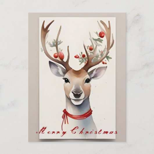 Kerst rendieren Waterverf Briefkaart (Voorkant)