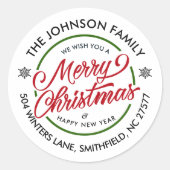 Kerst retour adres Classic ronde Sticker (Voorkant)
