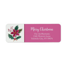 Kerst retouradreslabels met volksbloemen