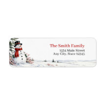 Kerst Retouradreslabels | Sneeuwman Winter