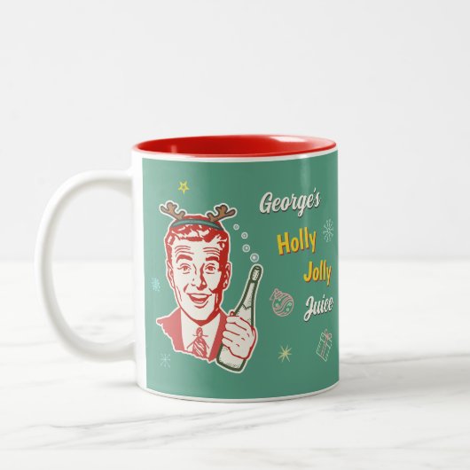 Kerst Retro 50s Holly Jolly Juice Grappig Custom Tweekleurige Koffiemok (Links)