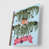 Kerst, Retro, Bullfinches Vierkante Klok (Hoek)