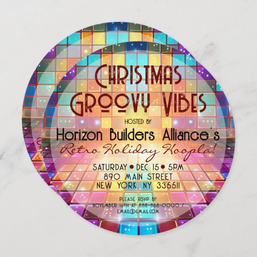 Kerst Retro Groovy Vibes Party Uitnodiging (Voorkant / Achterkant)