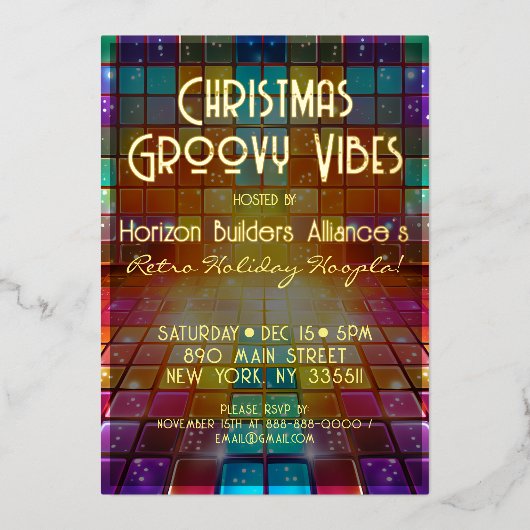 Kerst Retro Groovy Vibes Party Uitnodiging (Voorkant)