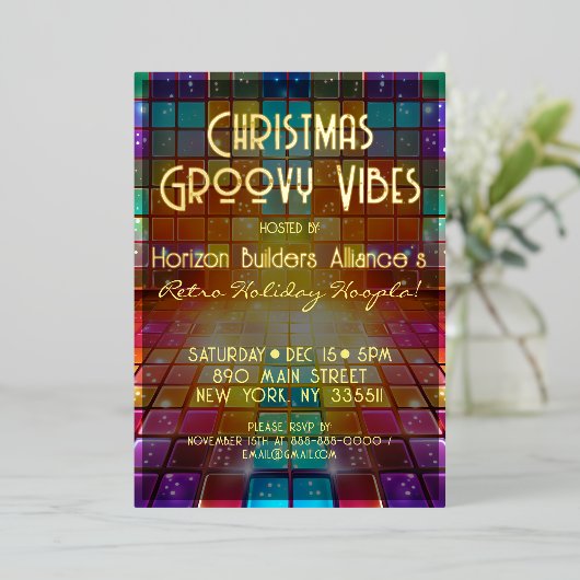 Kerst Retro Groovy Vibes Party Uitnodiging (Staand Voorkant)