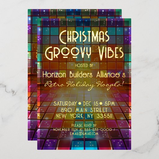 Kerst Retro Groovy Vibes Party Uitnodiging (Voorkant / Achterkant)