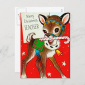 Kerst  retro Herten Docenten briefkaart (Voorkant / Achterkant)