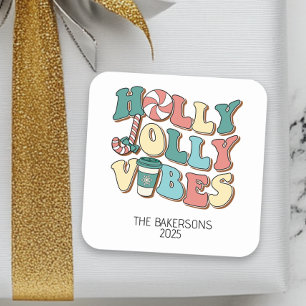 Kerst Retro Hulst Vrolijke Sfeer   Vierkante Sticker