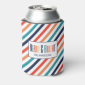 Kerst Retro Kleurrijke Strepen Merry & Bright Blikjeskoeler (Blikje Achterkant)