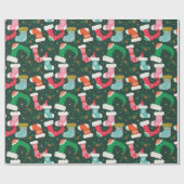 Kerst Retro Leuke Kousen Groen Cadeaupapier (Vlak)