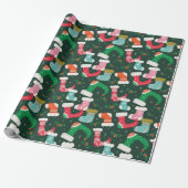 Kerst Retro Leuke Kousen Groen Cadeaupapier (Uitgerold)