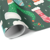 Kerst Retro Leuke Kousen Groen Cadeaupapier (Rol Hoek)