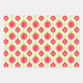 Kerst Retro Ornamenten Roze Rood en Groen Inpakpapier Vel (Voorkant)